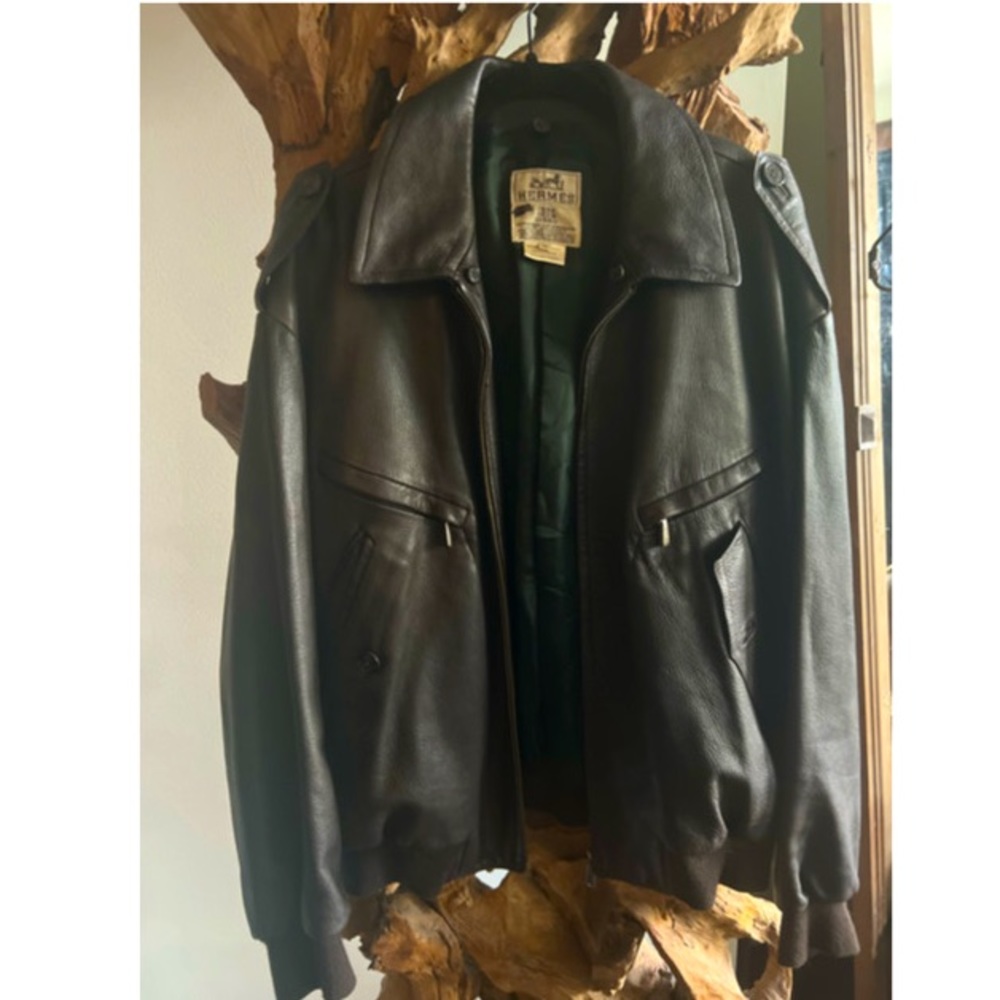 AUTH Hermes Leather Jacket { Cerf Deer Ierro } Size 58 _prestine condition